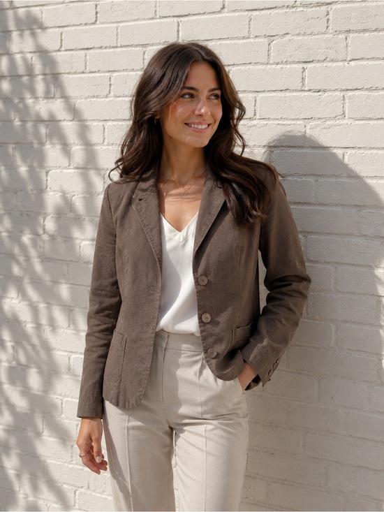 Reitmans Jackets & Blazers - Reitman’s Muted Brown Linen Blend Button Down Blazer Jacket Cottagecore Academia